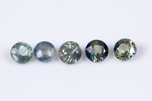 5 pieces blue green sapphire 2.6mm 0.65ct round cut