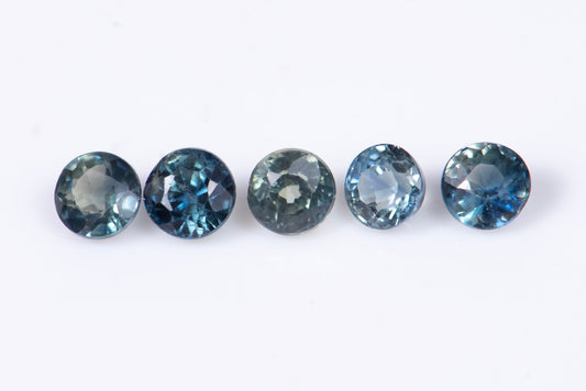 5 pieces blue green sapphire 2.6mm 0.70ct round cut