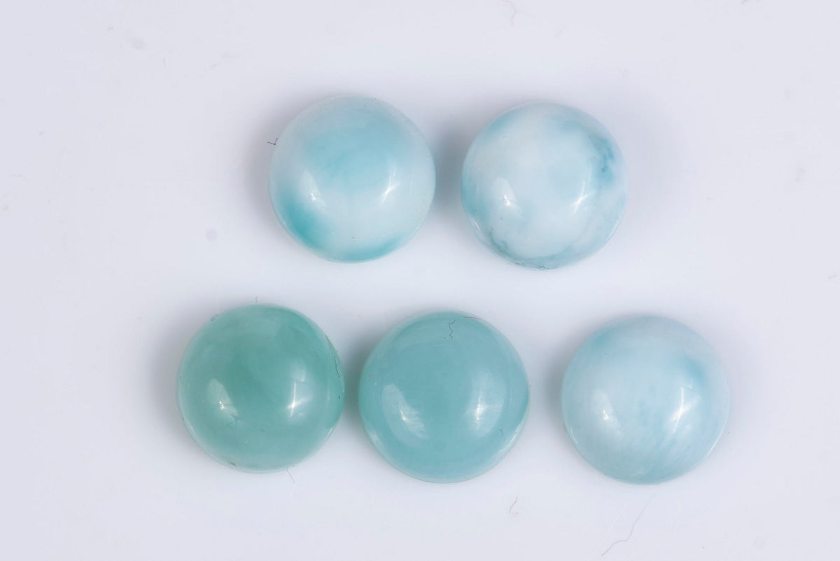 5 Pieces Natural Larimar 8.49ct 7mm Round Cabochon