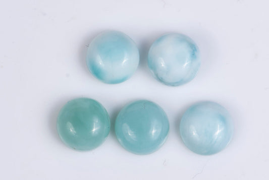 5 pieces larimar 8.49ct 7mm round cabochon