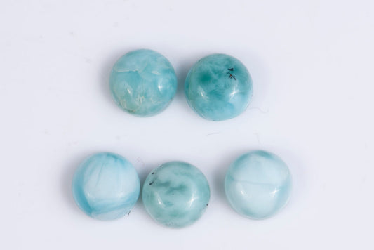 5 pieces larimar 8.85ct 7mm round cabochon