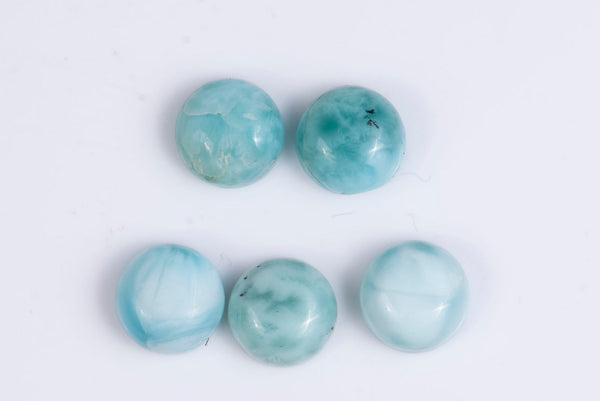 5 Pieces Natural Larimar 8.85ct 7mm Round Cabochon
