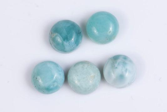 5 pieces larimar 9.01ct 7mm round cabochon