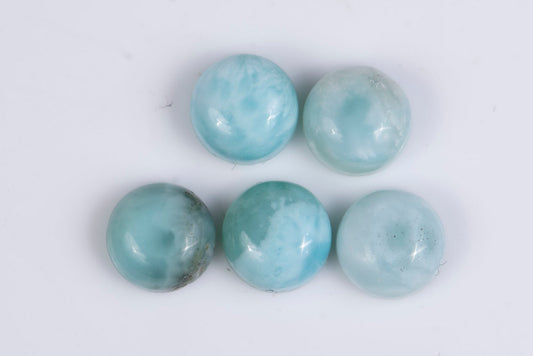 5 pieces larimar 9.18ct 7mm round cabochon