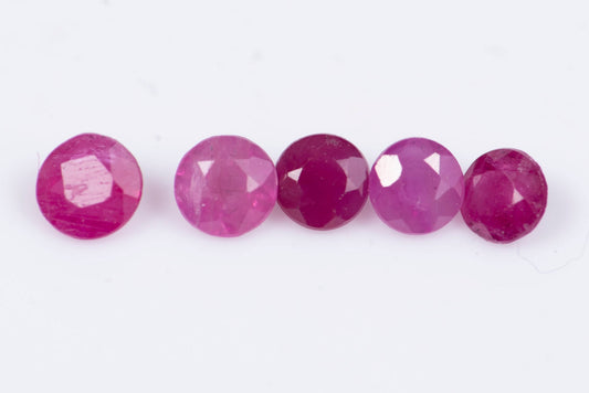 5 pieces ruby 0.41ct heated round cut