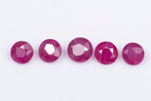 5 pieces ruby 0.42ct heated round cut