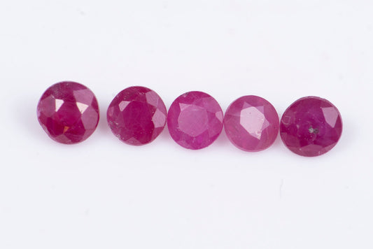 5 pieces ruby 0.43ct heated round cut