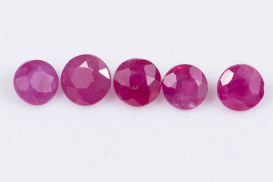 5 pieces ruby 0.46ct heated round cut