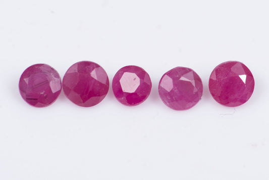 5 pieces ruby 0.46ct heated round cut
