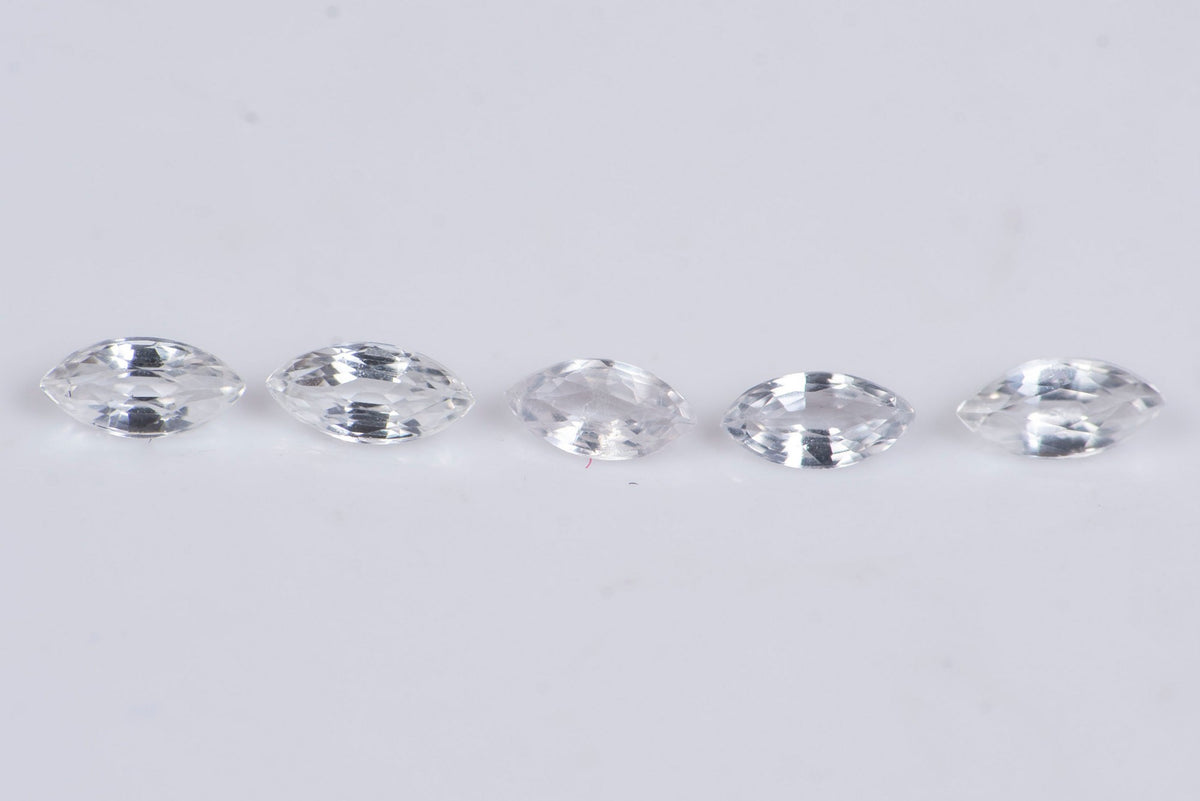 5 броя естествен бял сапфир 0.46ct, нагряван, маркиз шлифовка