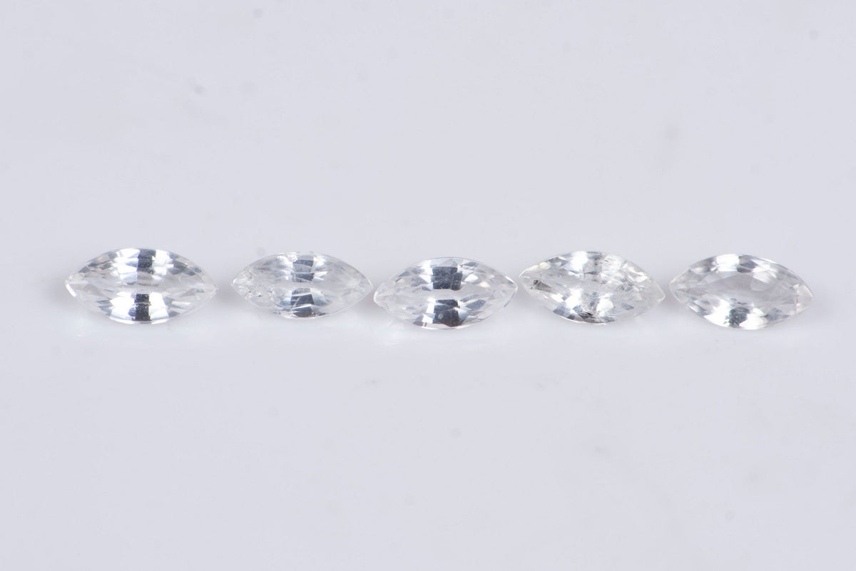 5 броя естествен бял нагряван сапфир 0.49ct маркиз шлифовка №2