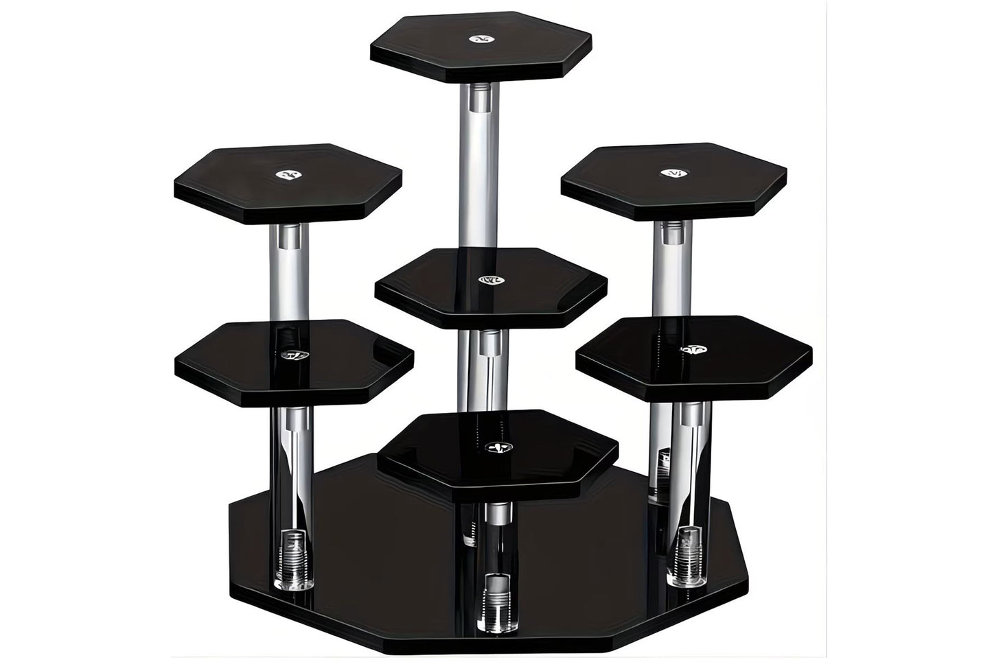 7-tier hexagonal acrylic display stand black for gemstone and mineral collection