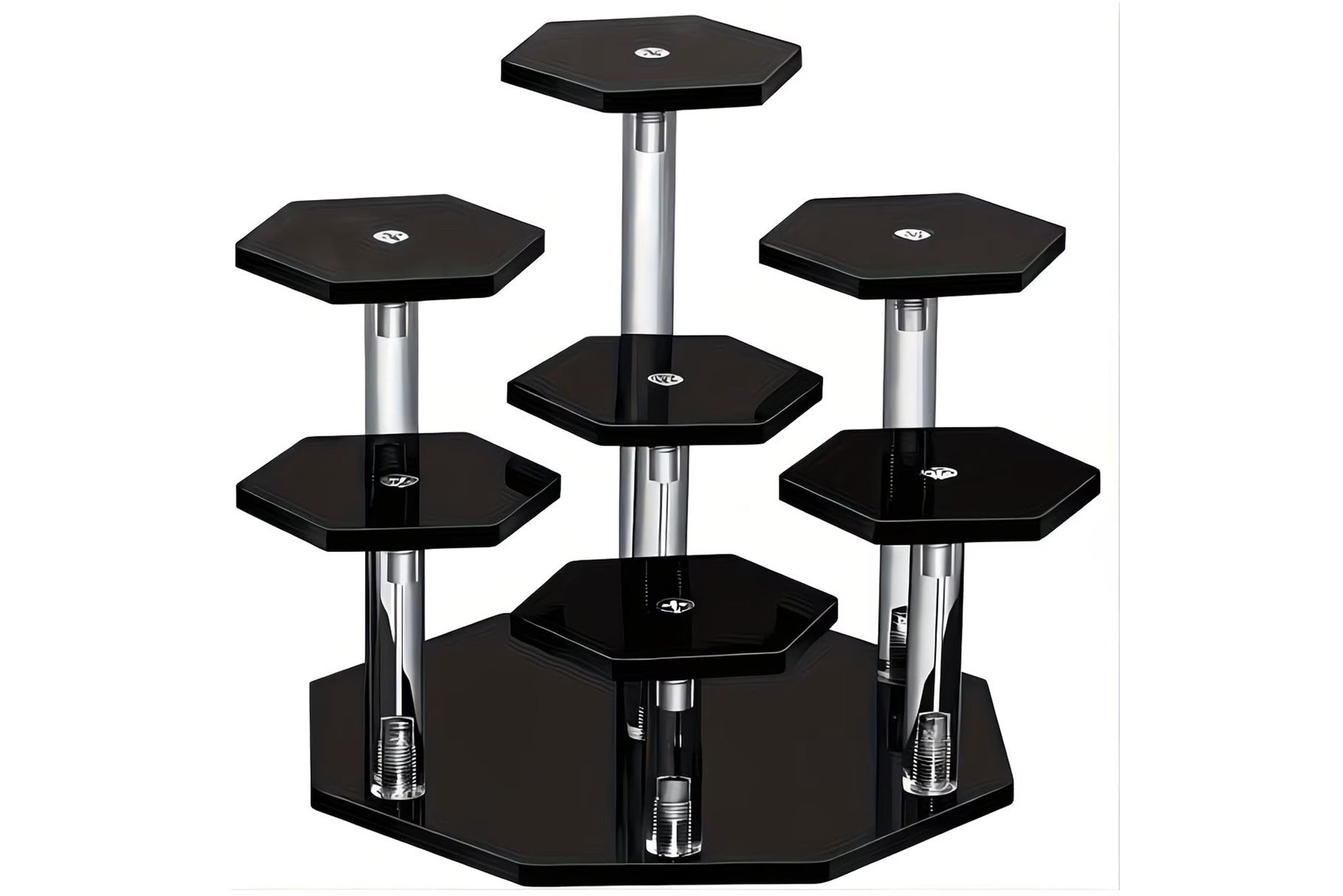 7-tier hexagonal acrylic display stand black for gemstone and mineral collection