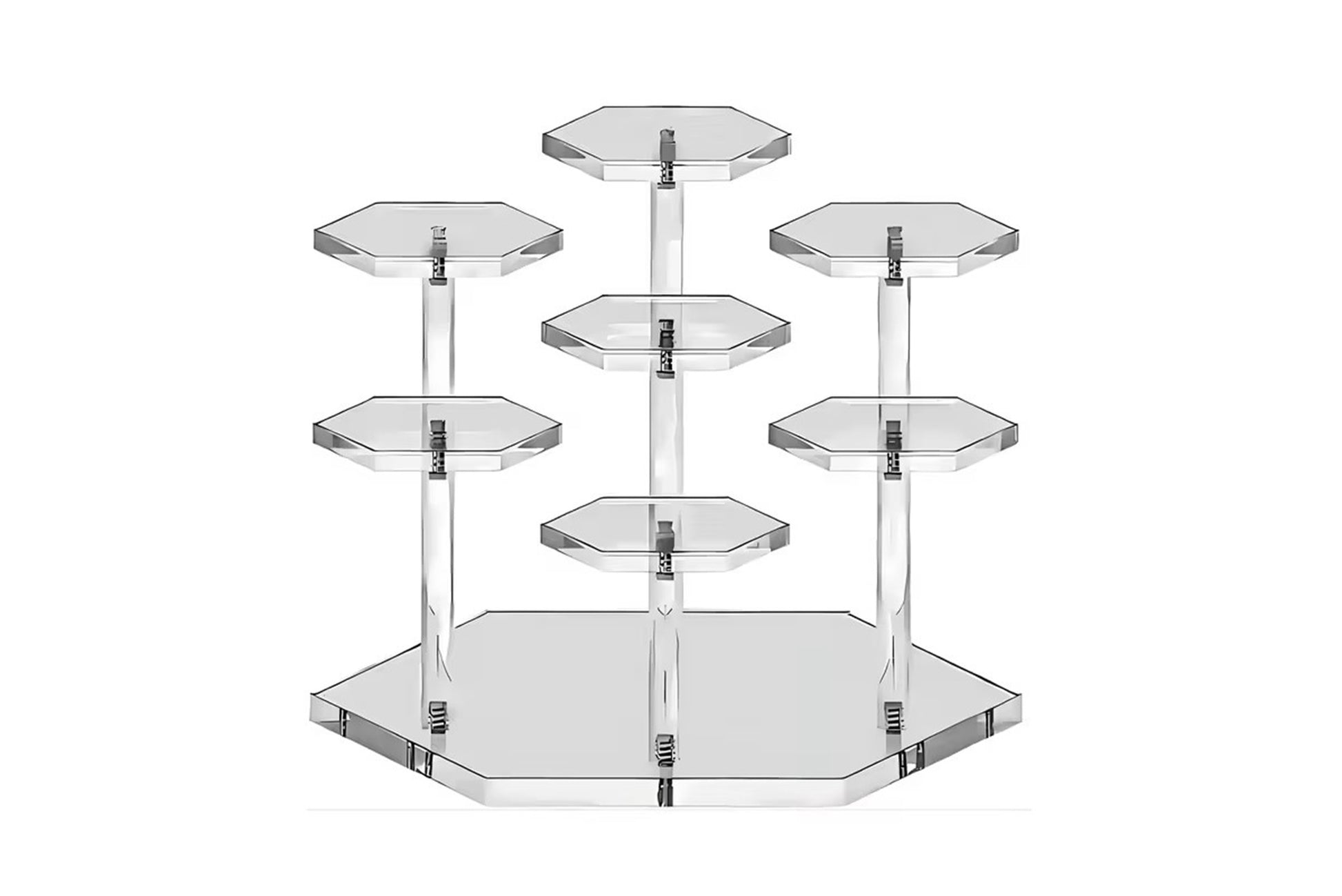 7-tier hexagonal acrylic display stand transparent for gemstone and mineral collection