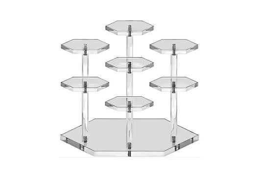 7-tier hexagonal acrylic display stand transparent for gemstone and mineral collection