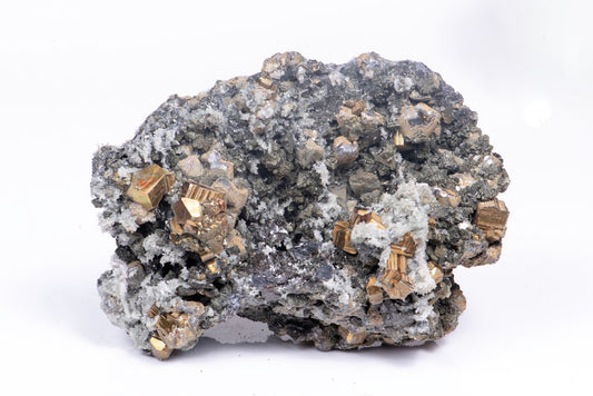 Cluster with pyrite, galena and quartz crystals from Bulgaria 780g