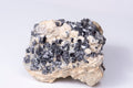 Natural galena and quartz cluster from Bulgaria, 1200g, metallic galena cubes on cream quartz matrix