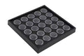 Gemstone display tray with 25 round boxes for loose gemstone storage and presentation