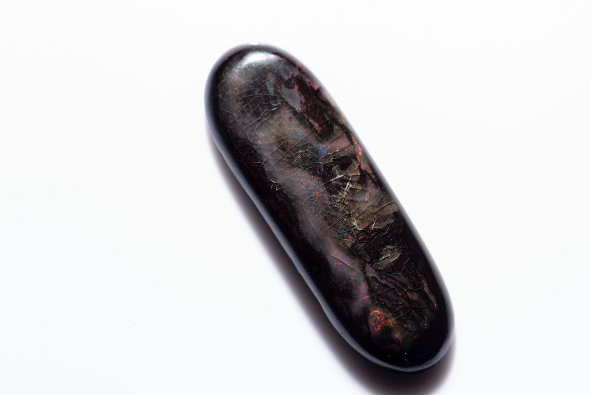 Natural Black Opalized Wood 13.34ct Oval Cabochon