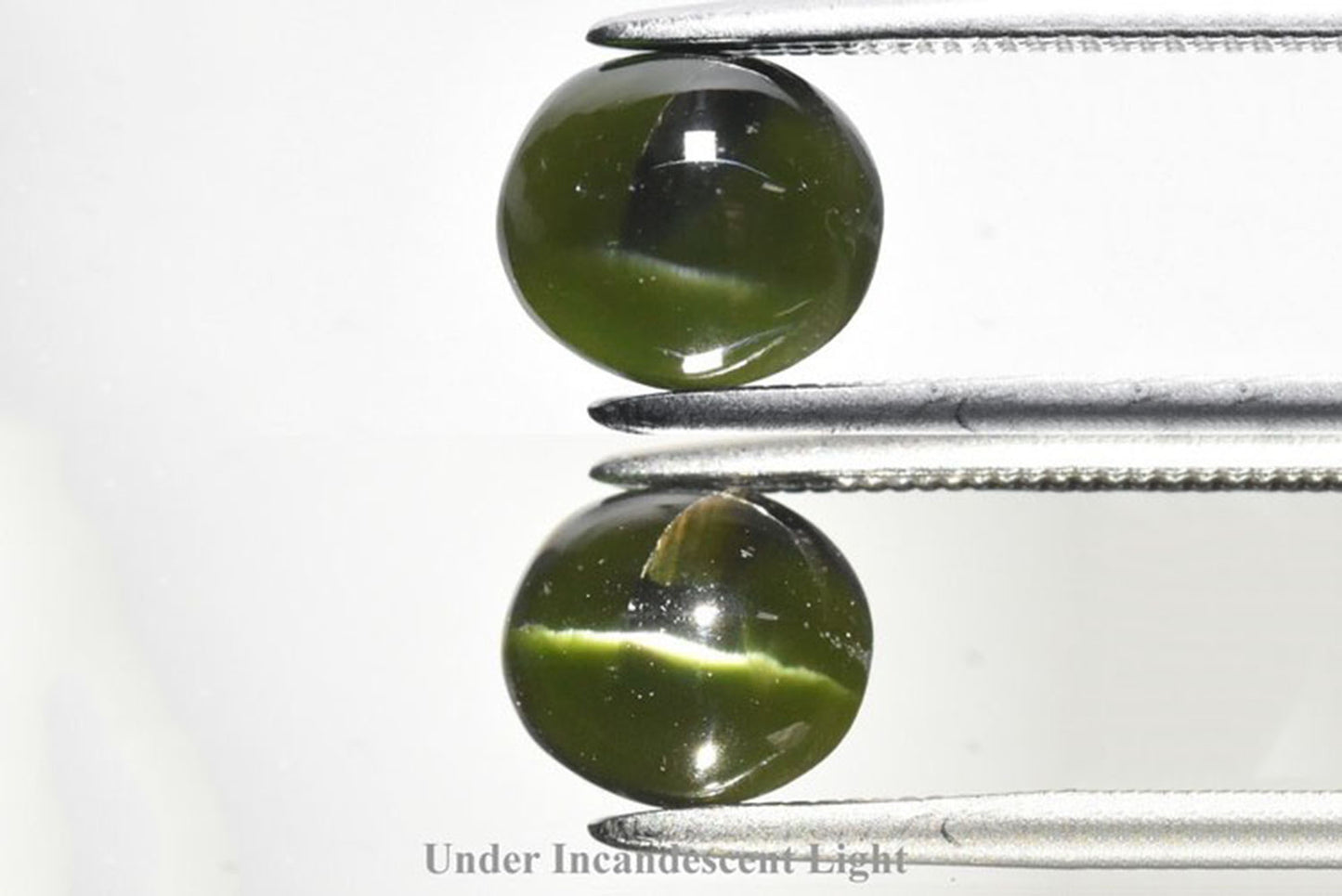 Natural green cat's eye augite 1.42ct 7x6mm oval cabochon loose gemstone