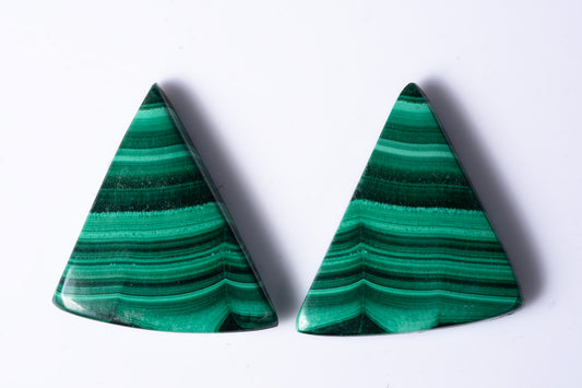Natural malachite matched pair 34.43ct 23mm triangle cabochons loose gemstones