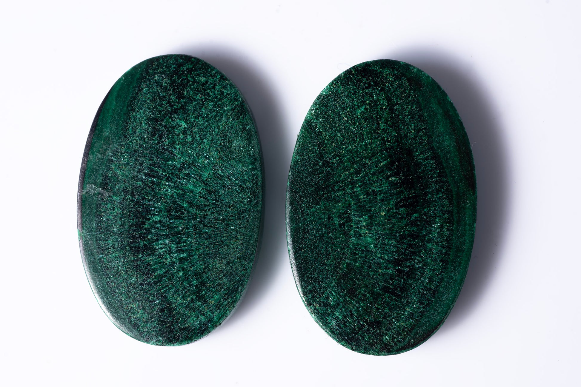 Natural malachite matched pair 49.7ct 26x17mm oval cabochons loose gemstones
