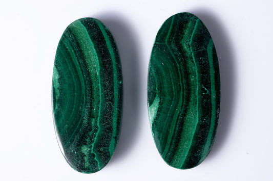 Malachite pair 41.4ct 27x12mm oval cabochons