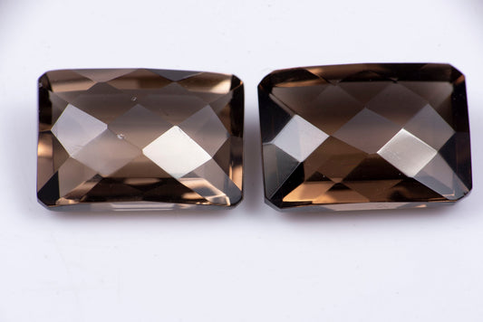 Pair of smokey quartz 14.08ct octagon cut