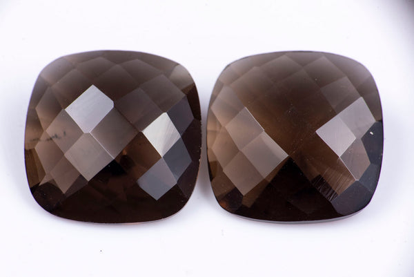Pair of Natural Smoky Quartz 15.43ct Cushion Cut