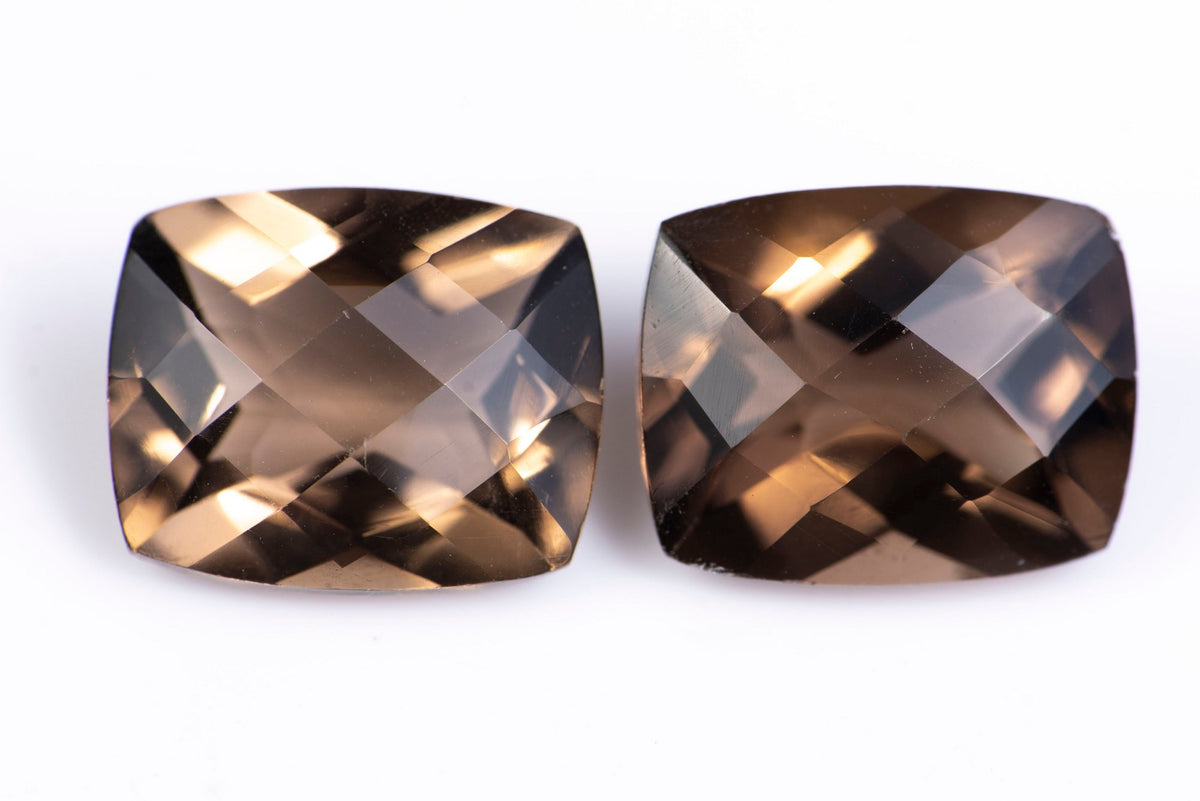 Pair of Natural Smoky Quartz 7.61ct Cushion Cut