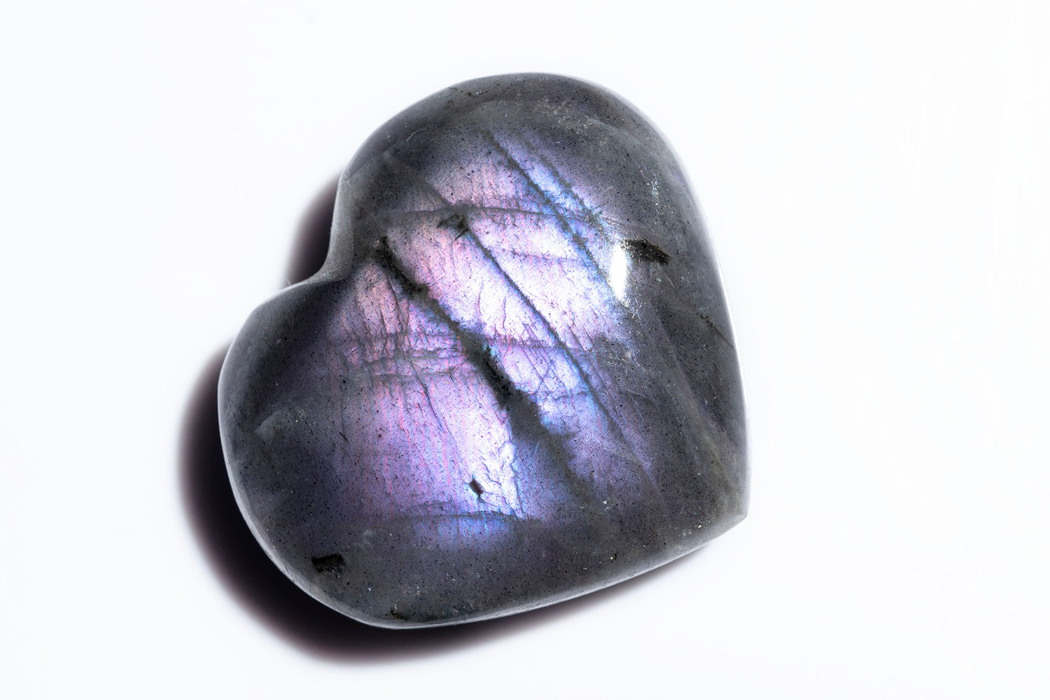Natural purple labradorite heart carved gemstone 14g 26mm