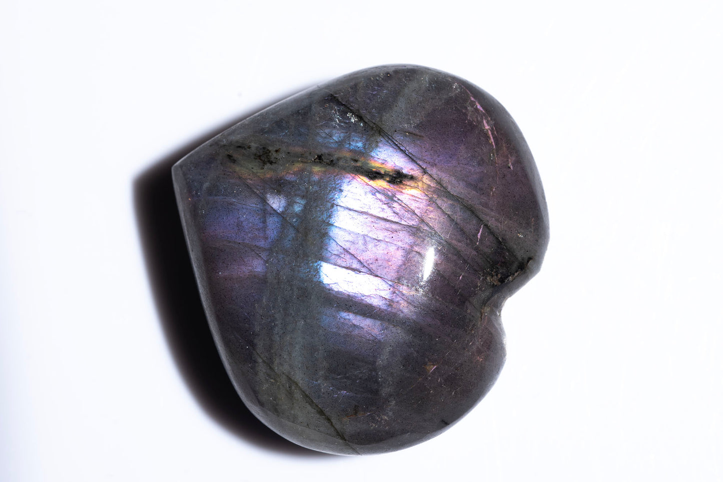 Natural purple labradorite heart carved gemstone 23g 31mm