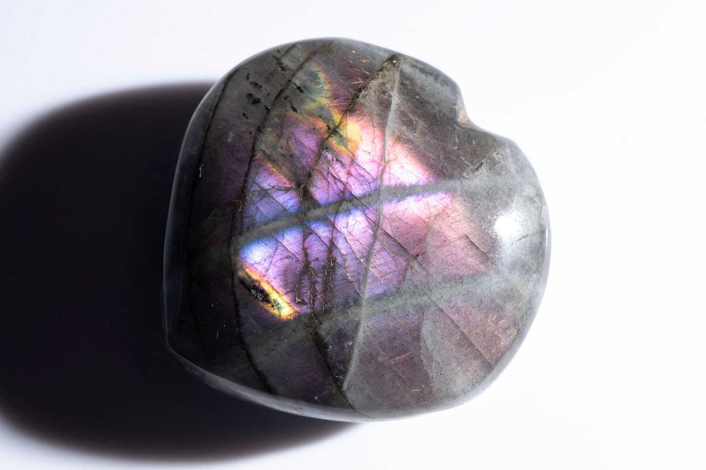 Natural purple labradorite heart carved gemstone 23g 33mm