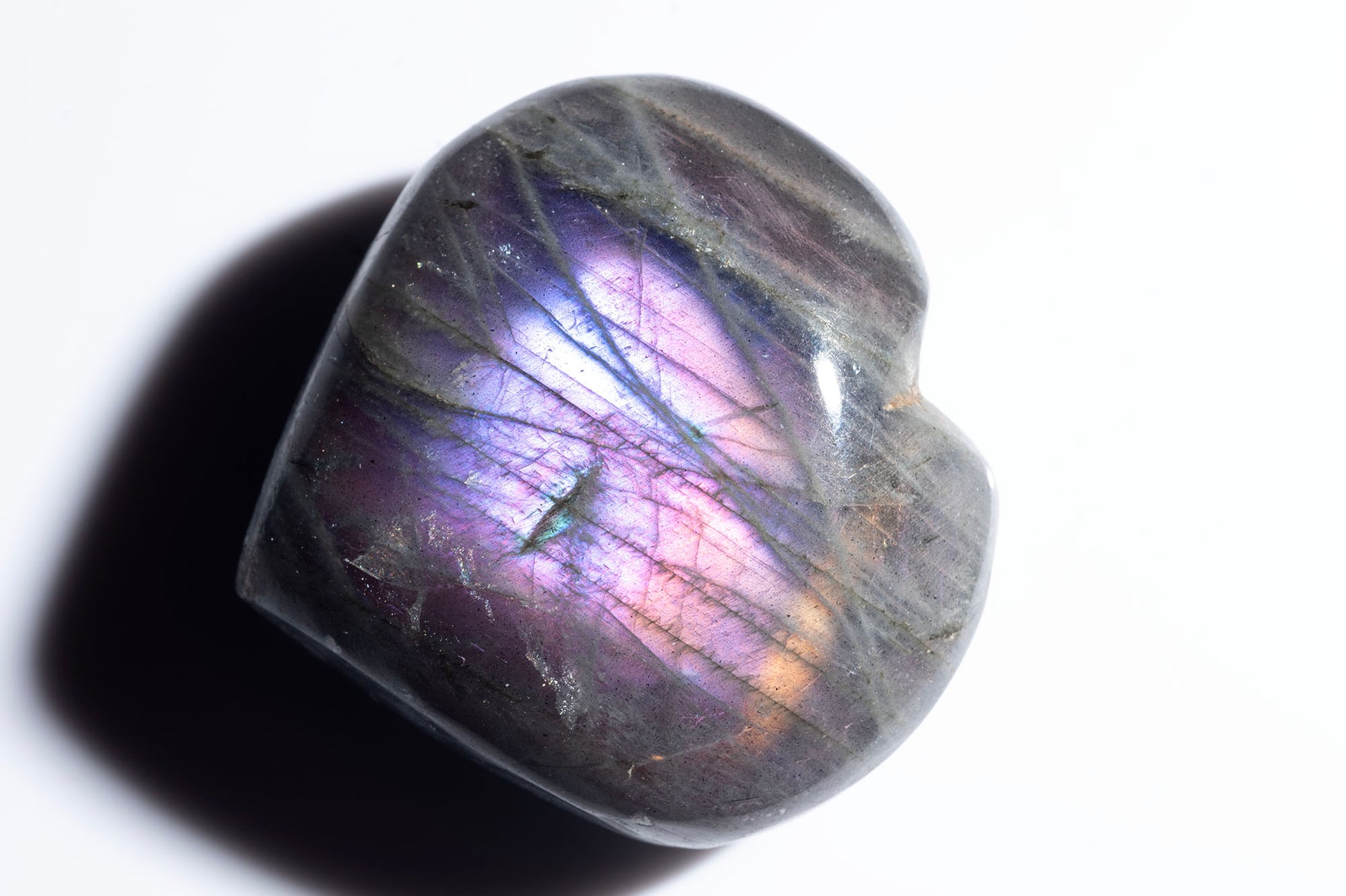 Natural purple labradorite heart carved gemstone 25g 33mm