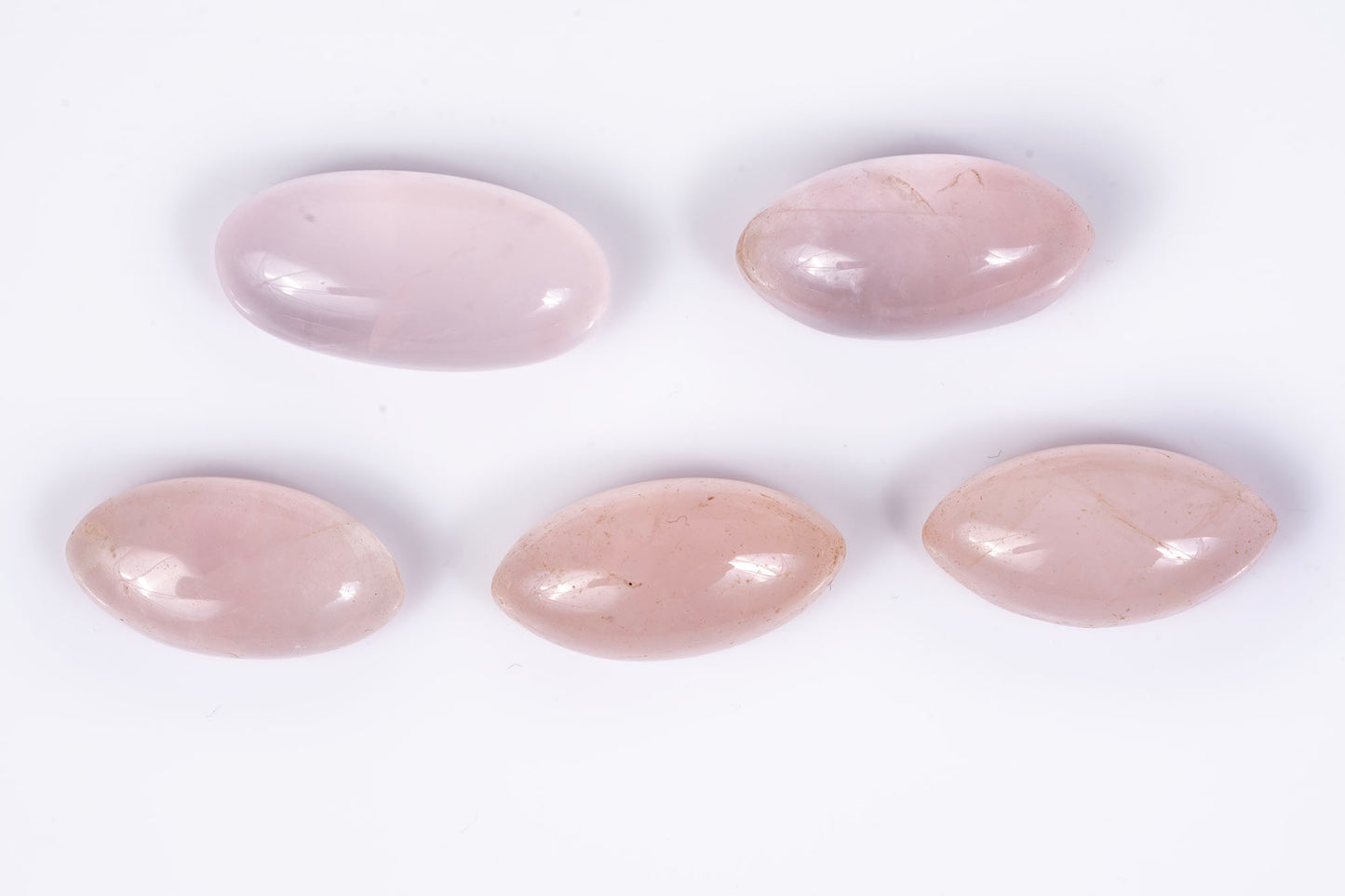 5pcs rose quartz 33.5ct oval and marquise cabochon