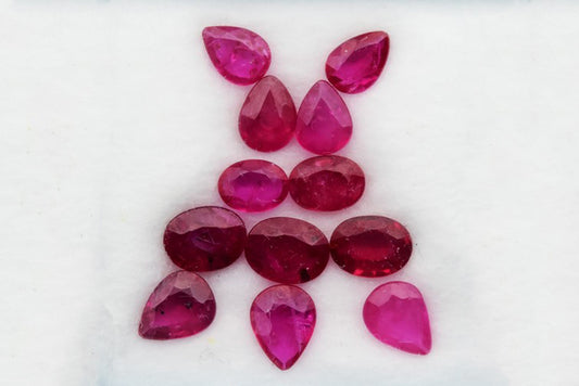 Lot 12pct Natural Purplish Red Ruby  2.37ct - Heated Pear and Oval cut