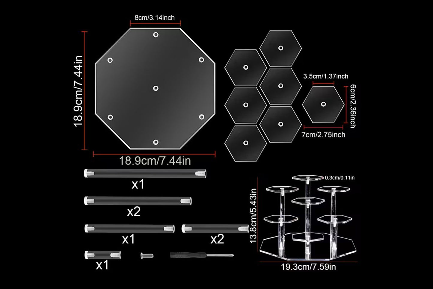 7-Tier Hexagonal Acrylic Display Stand - Transparent