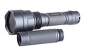Grey Convoy C8 310nm UVB flashlight with ZWB3 filter, its separate extension tube lying in front
