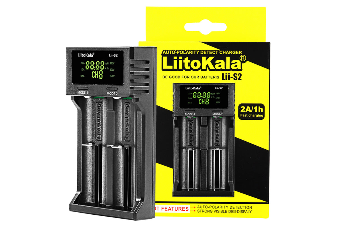 LiitoKala Lii-S2 Battery Charger, 2 Slots, USB-C, for 18650 / 21700 / AA / AAA